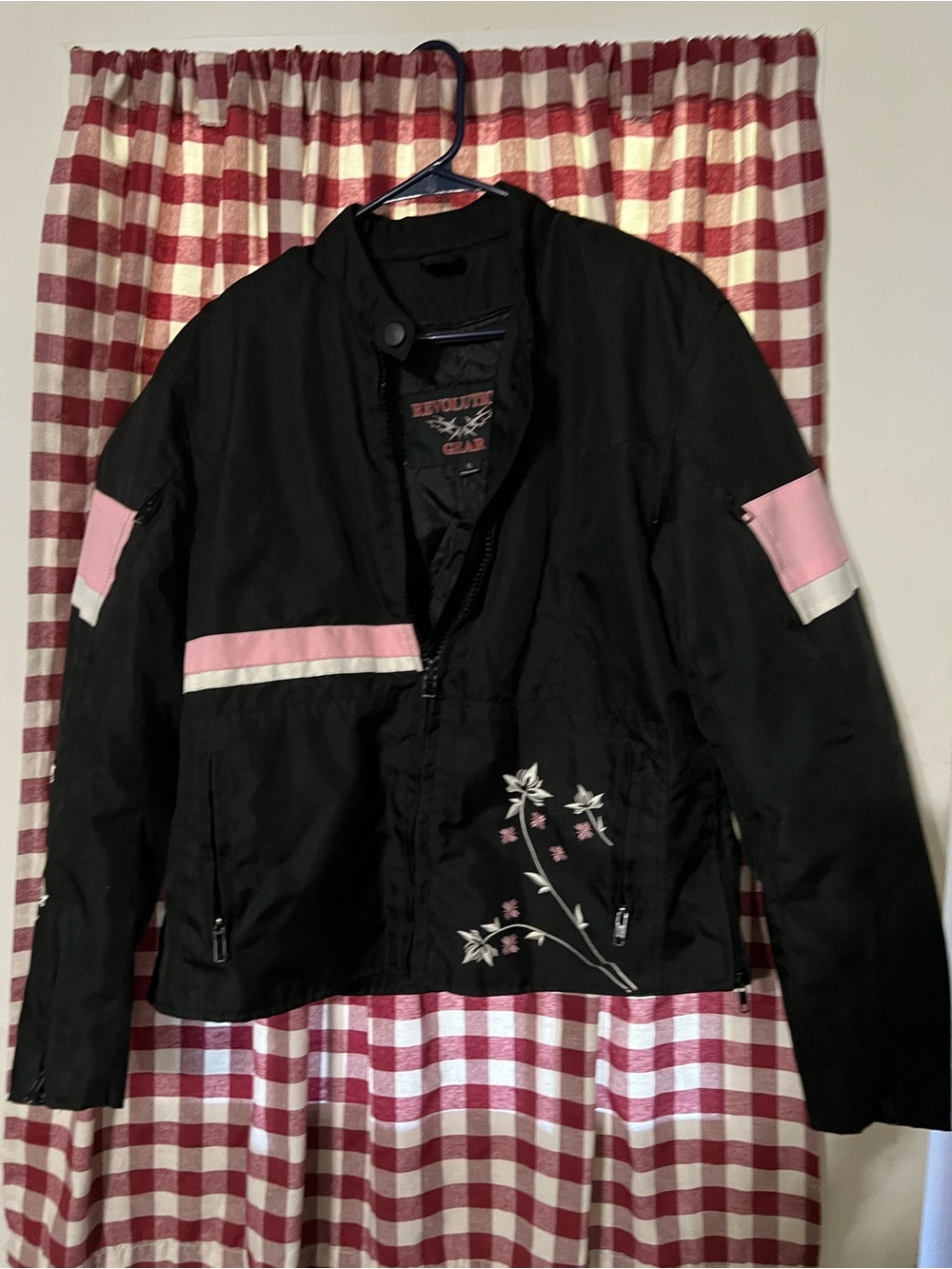 Black & Pink Women's Floral Embroidered biker  Jacket size L by revolution gear